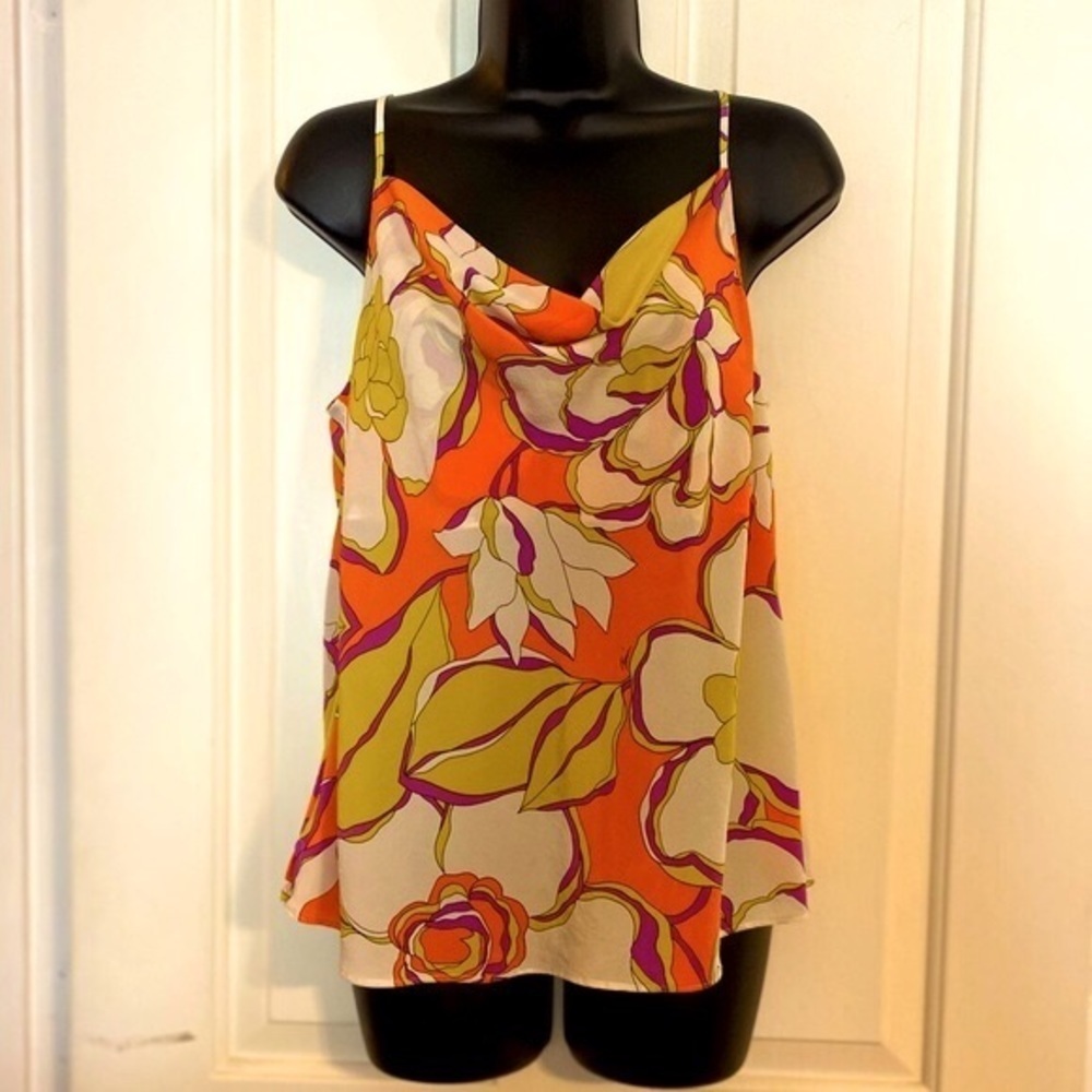 “TRINA TURK” Silk Floral Cowl Neck Tank Top